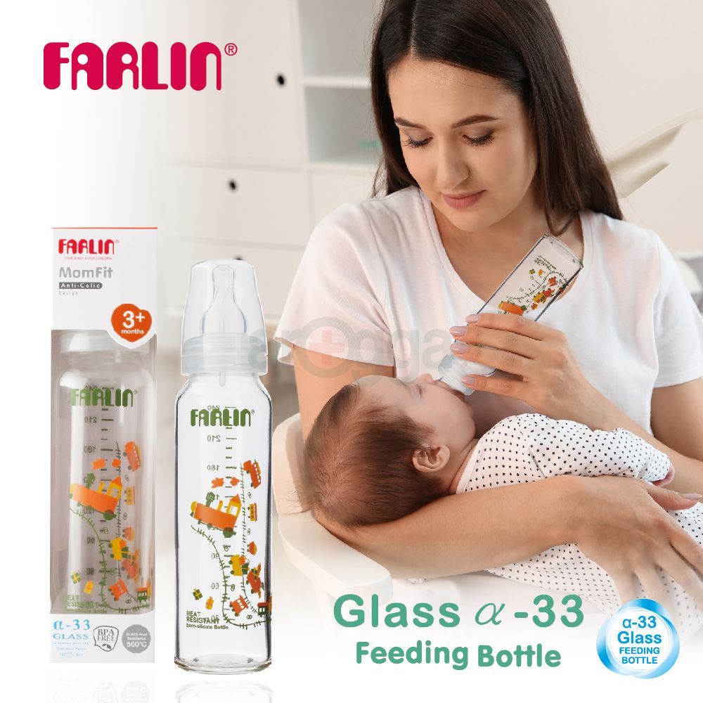 Farlin Heat Resistant Glass Feeder, MomFit, Anti-Colic Design- 240ml (TOP-707G)