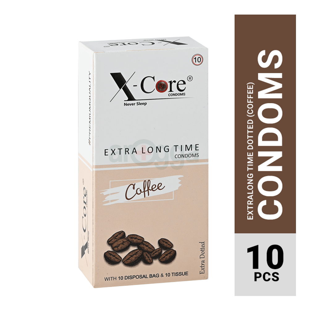 X-Core Extra Time Long Lasting Dotted Condom (Coffee Flavoured) – 10Pcs Pack(India)